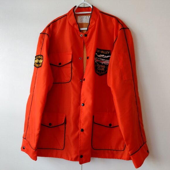 Vintage Elk Valley Flying Club Nylon Snap Jacket 52" Chest Orange - Picture 8 of 9